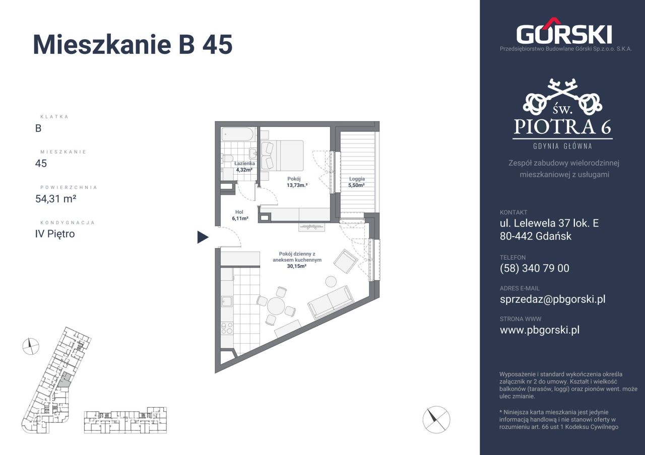 mieszkanie B45 Św. Piotra 54.31m2: zdjęcie 93191883