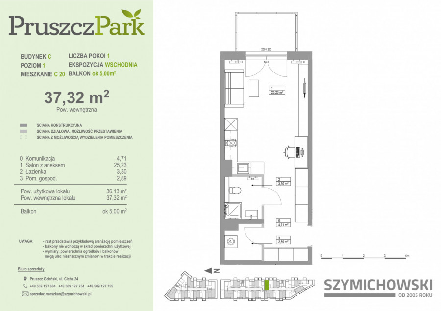 Pruszcz Park - odbiór 2023 - 1.C.20 - 1-pok. na I piętrze z balkonem: zdjęcie 86976676