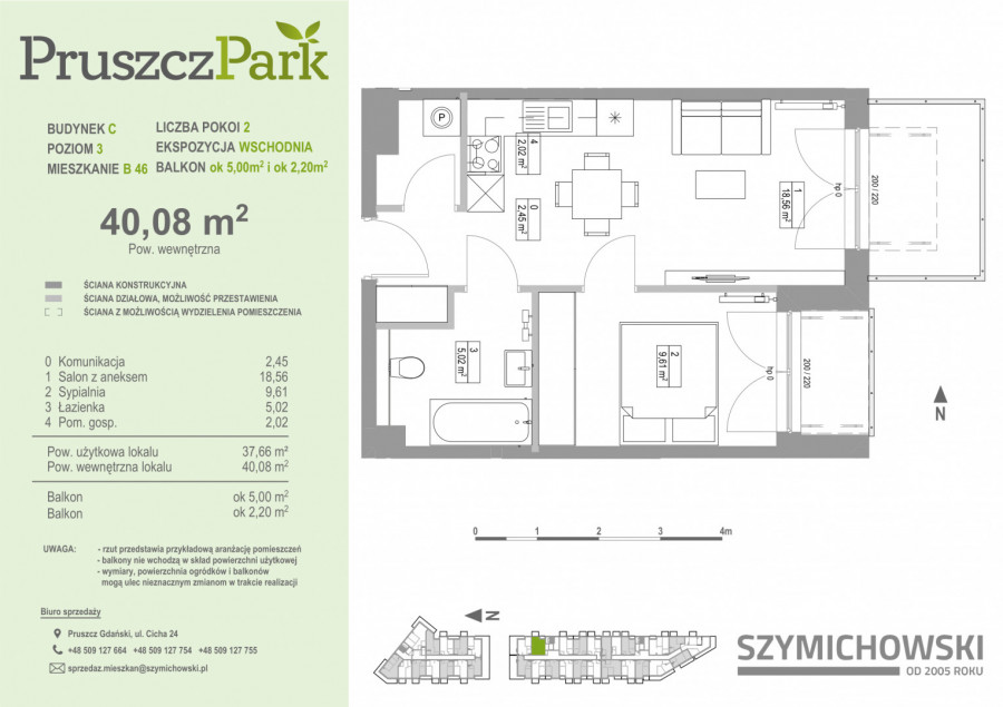 Pruszcz Park - odbiór 2023 - 3.B.46 2-pok. III p. z dwoma balkonami: zdjęcie 86978286