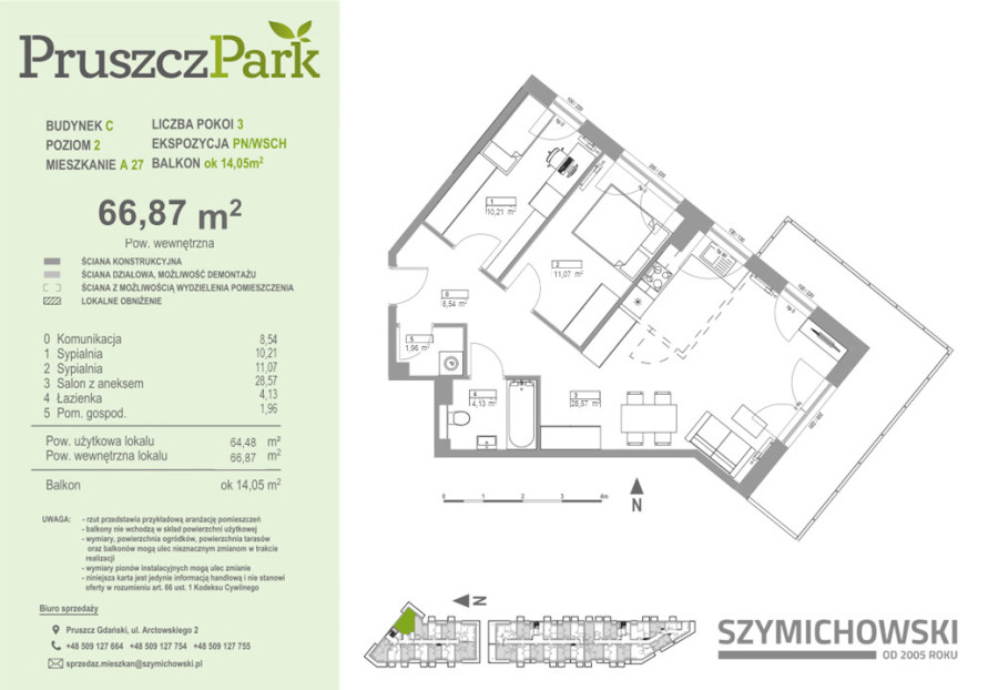 Pruszcz Park 2.A.27 narożne mieszkanie 3pok na II piętrze z balkonem: zdjęcie 92571628