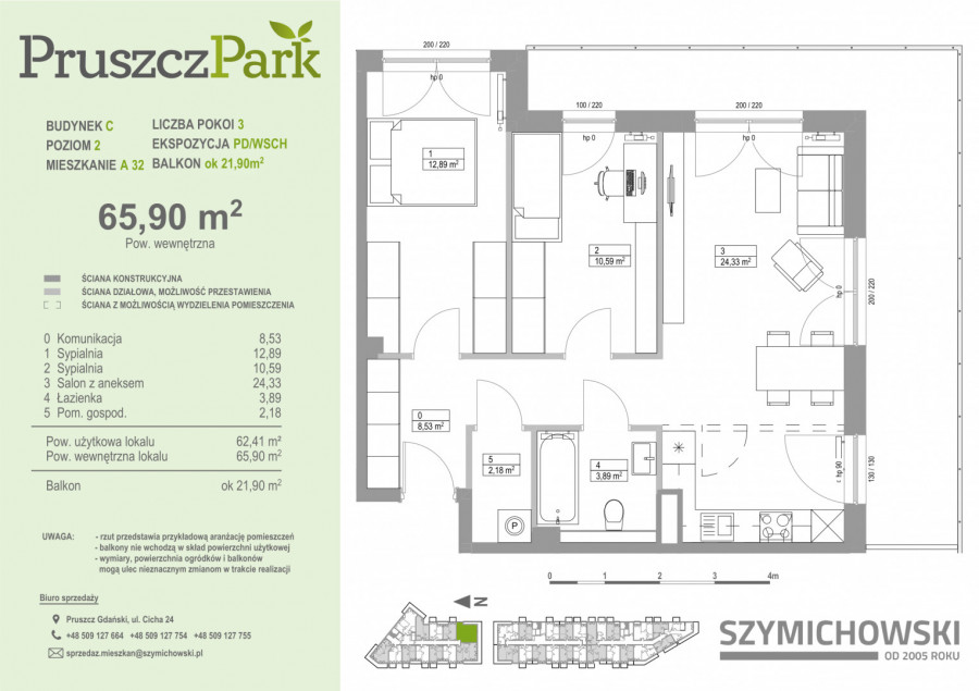 Pruszcz Park 2.A.32- odbiór 2023-mieszkanie 3pok z narożnym balkonem: zdjęcie 86992363