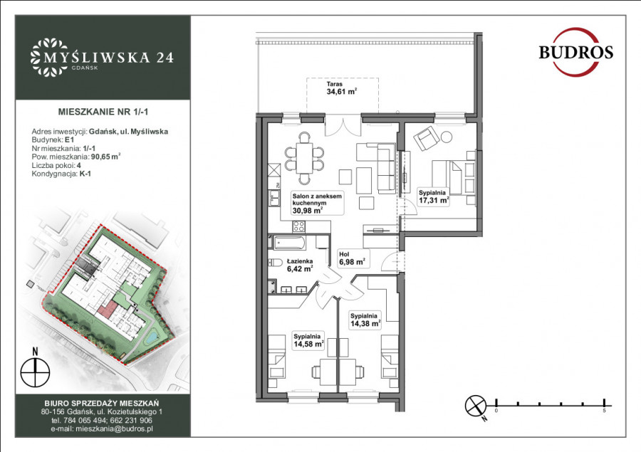 Mieszkanie z dużym tarasem E1 1/-1, Myśliwska 24, 90,65 m²: zdjęcie 89642050
