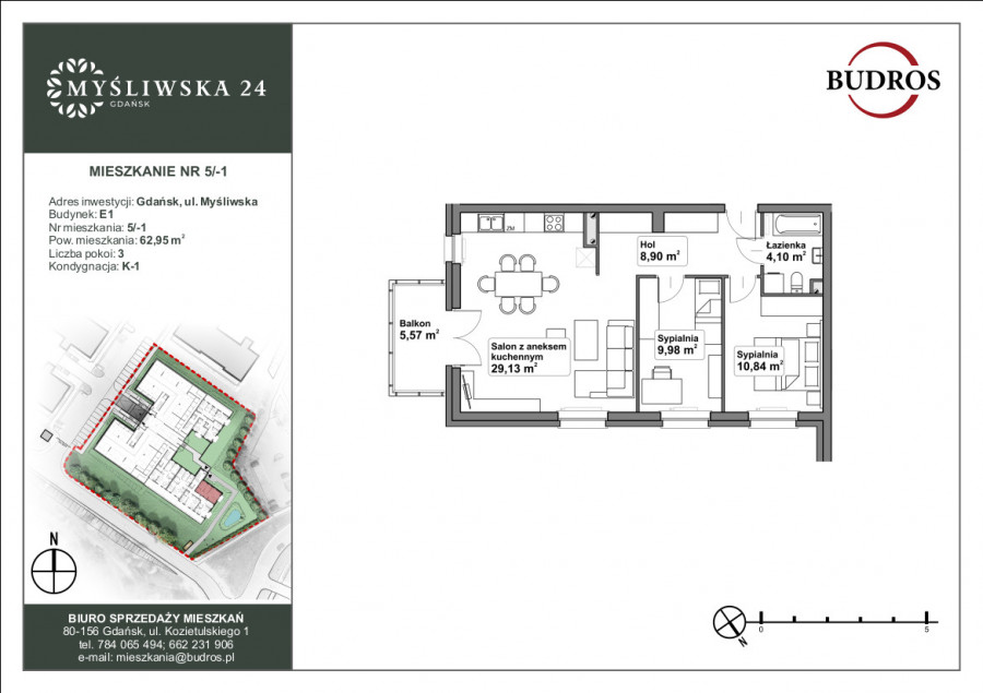 Mieszkanie z balkonem E1 5/-1, Myśliwska 24, 62,95 m²: zdjęcie 89641999