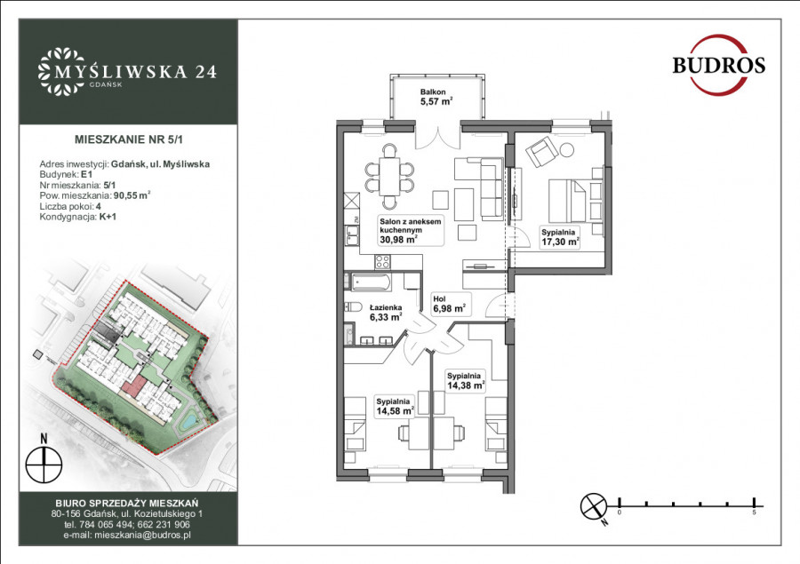 Mieszkanie z balkonem E1 5/1, Myśliwska 24, 90,55 m²: zdjęcie 89641953