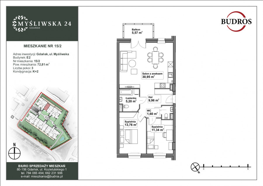 Mieszkanie z balkonem E2 15/2, Myśliwska 24, 72,81 m²: zdjęcie 89641294