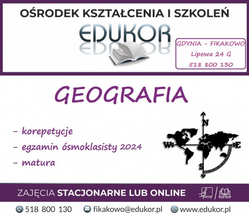 Geografia - korepetycje, przygotowanie do matury (Fikakowo)