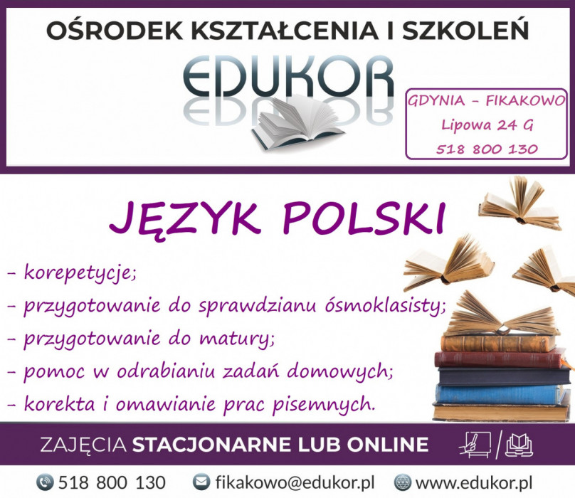 j. polski - korepetycje, egzamin ósmoklasisty, matura (Fikakowo)