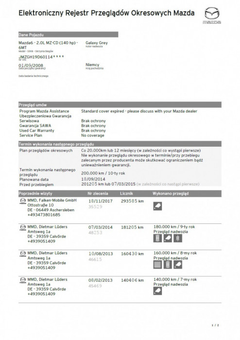 Mazda VIN Historia Serwis Raport PDF Sprawdzenie 7/7: zdjęcie 88008357