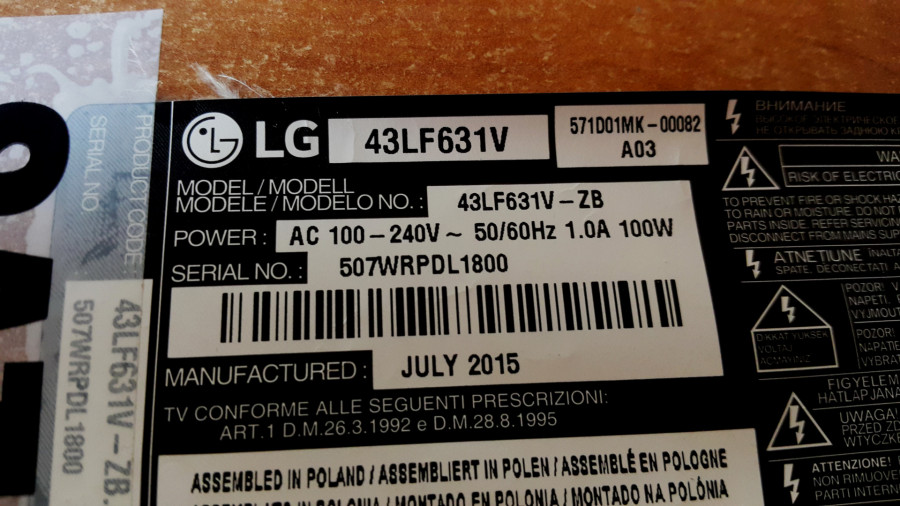 LG 43LF631V części podzespoły inne