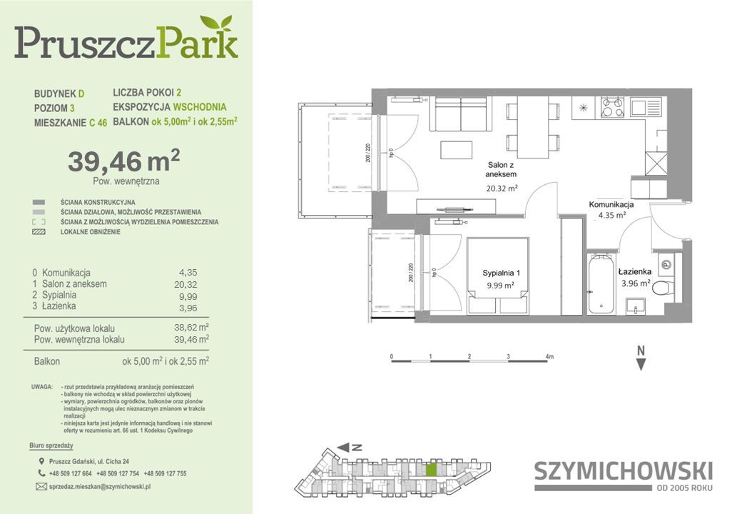 Pruszcz Park D C.46 mieszkanie 2-pokojowe na III piętrze, dwa balkony: zdjęcie 94060097