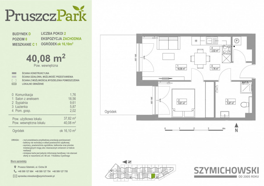 Pruszcz Park D C.1 mieszkanie 2-pok na parterze z ogródkiem, zachodnie: zdjęcie 88666246