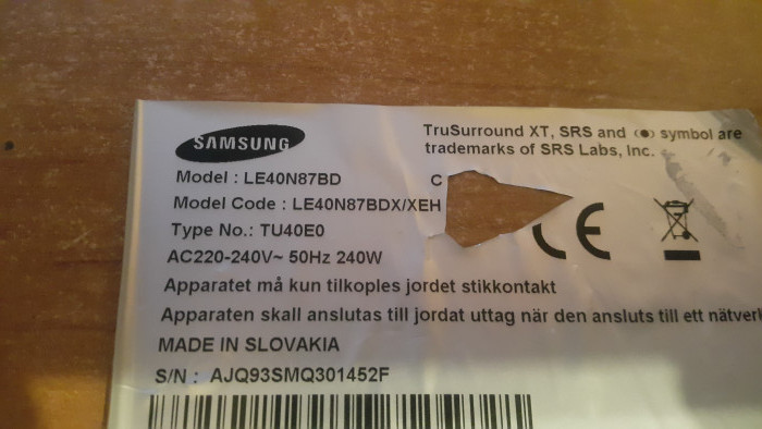 Samsung LE40N87BD części podzespoły inne: zdjęcie 89102569