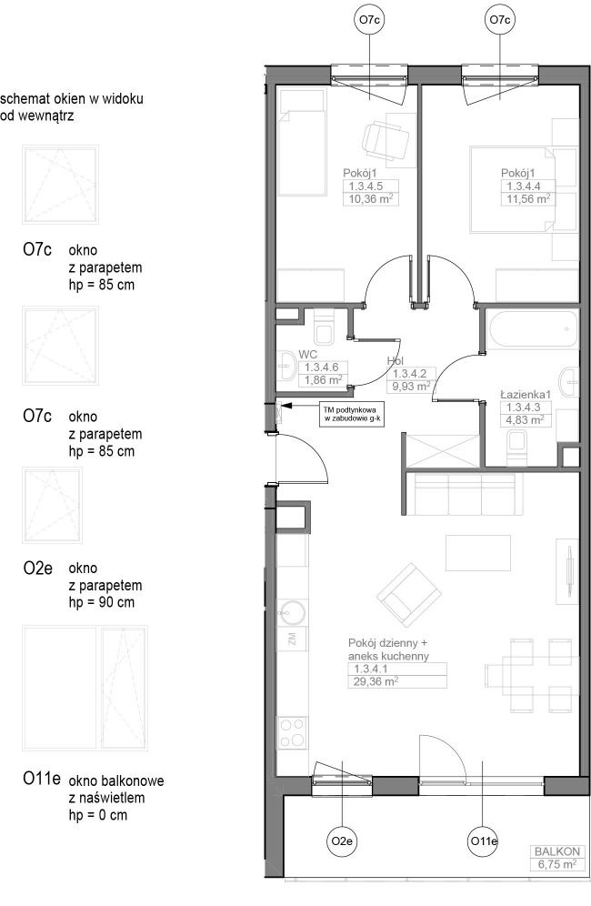 INPRO S.A. - OPTIMA - mieszkanie 3-pok. 67.77 m2 łazienka i oddzielna toaleta: zdjęcie 94259905