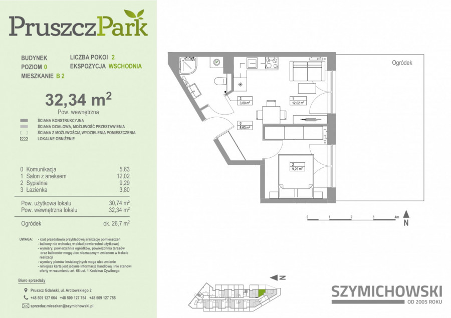 Pruszcz Park E - B.2 - mieszkanie 2-pok 32 m2 z ogródkiem: zdjęcie 89745594