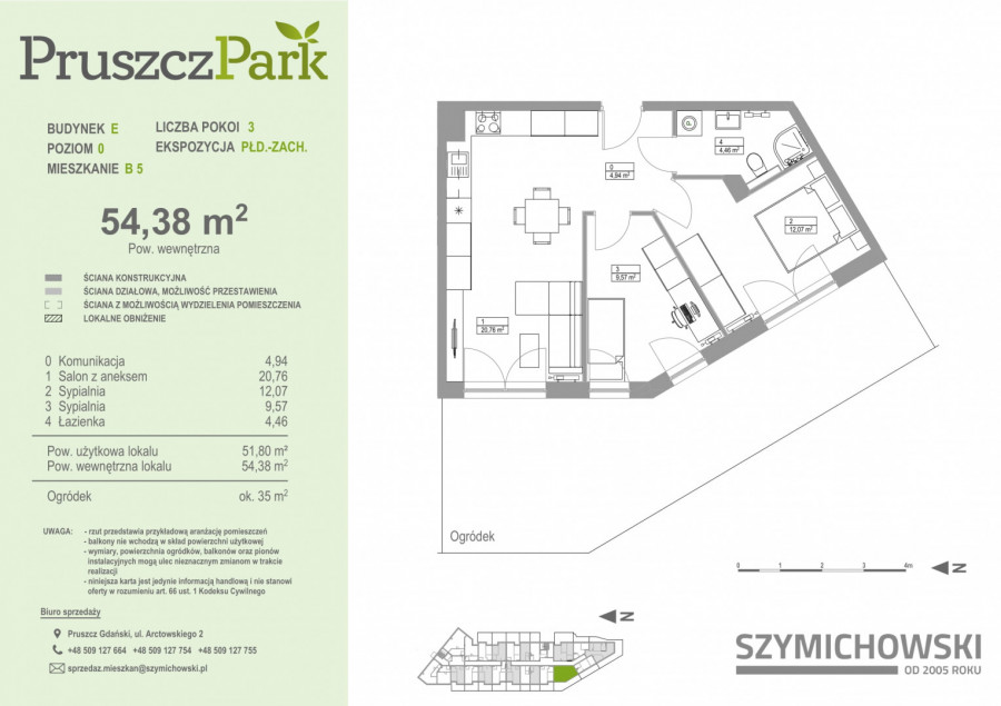 Pruszcz Park E - B.5 - mieszkanie 3-pok 55 m2 z ogródkiem: zdjęcie 89529579