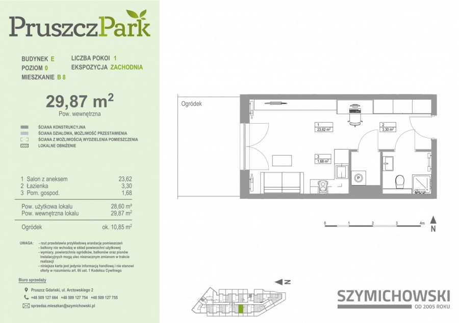 Pruszcz Park E - B.8 - mieszkanie 1-pok 32 m2 z ogródkiem: zdjęcie 89529849