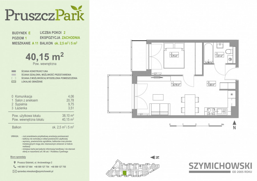 Pruszcz Park E - A.11 - mieszkanie 2-pok 40 m2 z 2 balkonami: zdjęcie 89535824