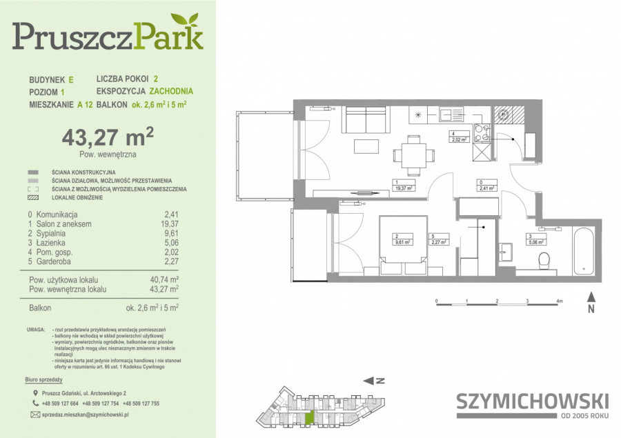 Pruszcz Park E - A.12 - mieszkanie 2-pok 43 m2 z 2 balkonami: zdjęcie 89535879