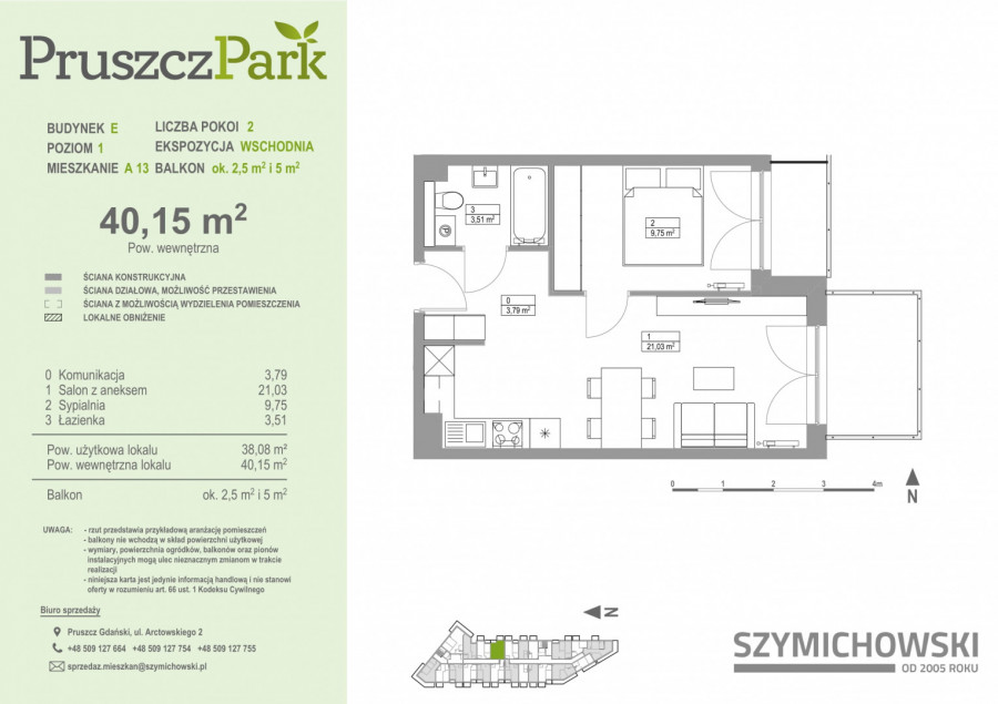 Pruszcz Park E - A.13 - mieszkanie 2-pok 40 m2 z 2 balkonami: zdjęcie 89536624