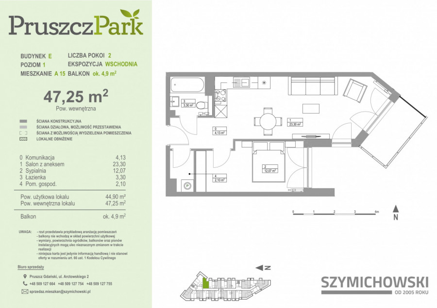 Pruszcz Park E - A.15 - mieszkanie 2-pok 47,25 m2 z 2 balkonami: zdjęcie 89536830