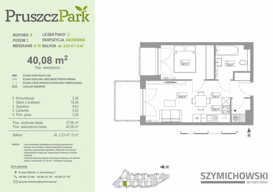 Pruszcz Park E - A.19 - mieszkanie 2-pok 40 m2 z 2 balkonami: zdjęcie 89537734