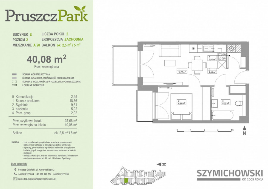Pruszcz Park E - A.20 - mieszkanie 2-pok 40 m2 z 2 balkonami: zdjęcie 89538298