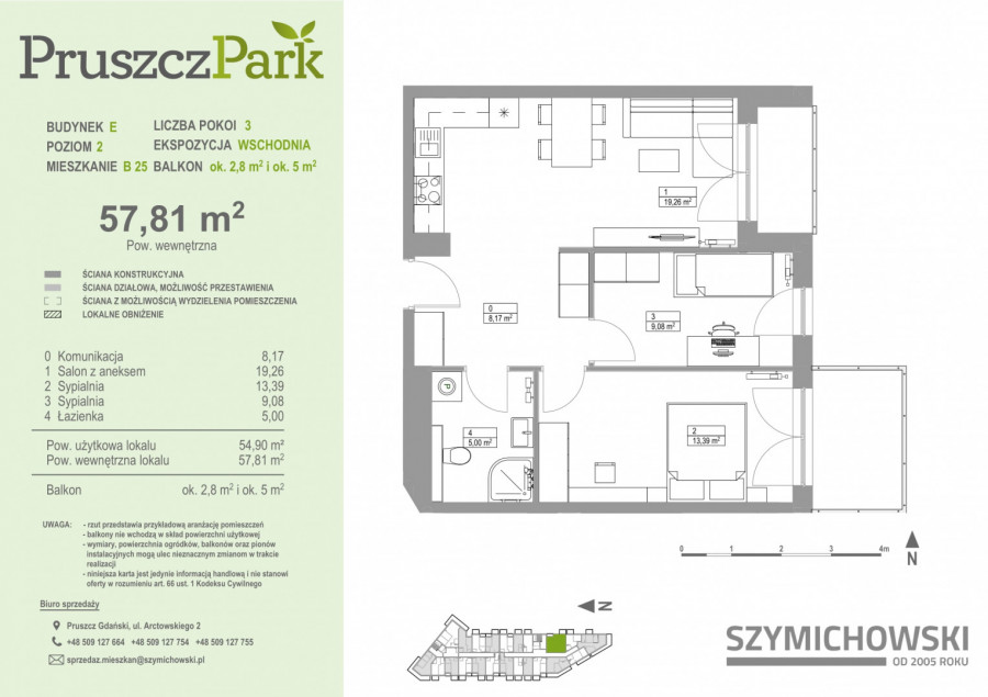 Pruszcz Park E - B.25 - mieszkanie 3-pok 55 m2 z 2 balkonami: zdjęcie 89538473