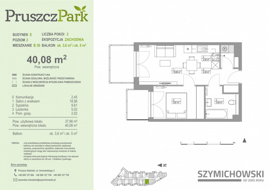 Pruszcz Park E - B.30 - mieszkanie 2-pok 40 m2 z dużym balkonem: zdjęcie 89538544