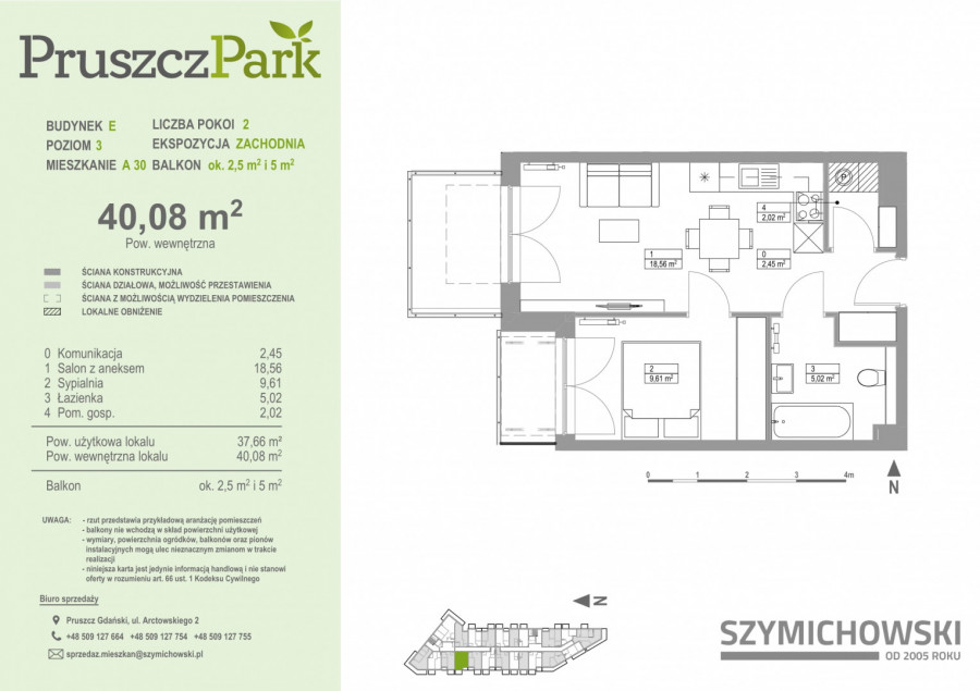 Pruszcz Park E - A.30 - mieszkanie 2-pok 40 m2 z balkonem: zdjęcie 89539303
