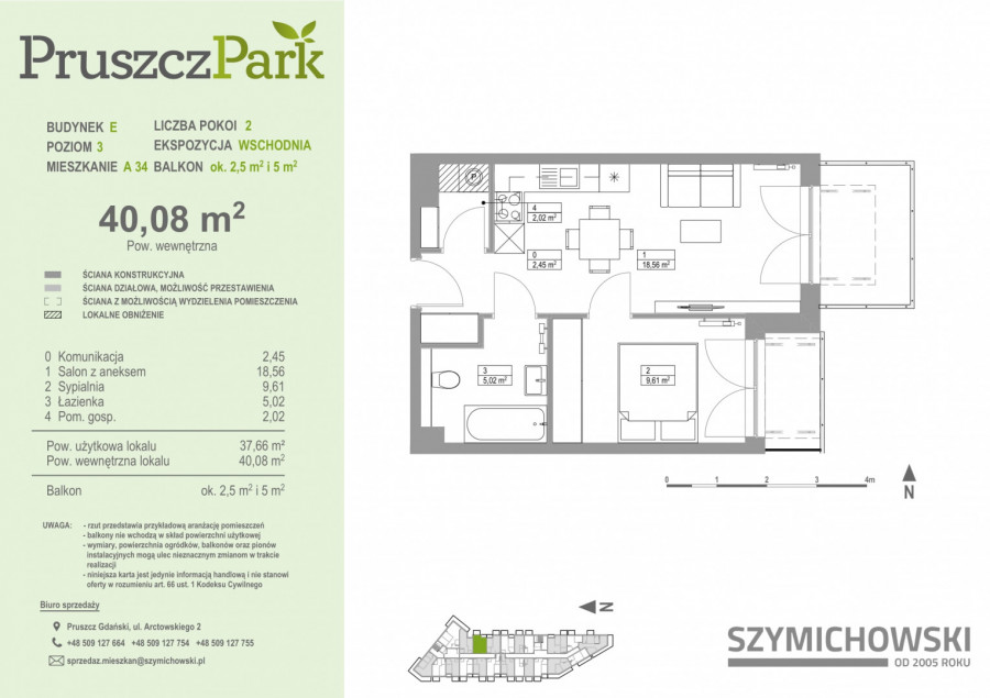 Pruszcz Park E - A.34 - mieszkanie 2-pok 40 m2 z dwoma balkonami: zdjęcie 89918663