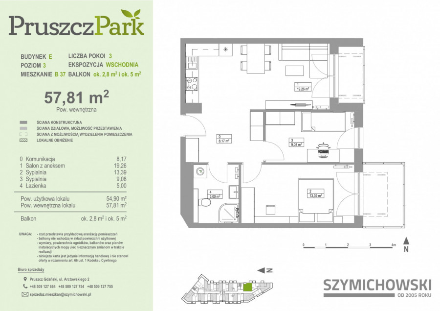 Pruszcz Park E - B.37- mieszkanie 3-pok 58 m2 z 2 balkonami: zdjęcie 89552068