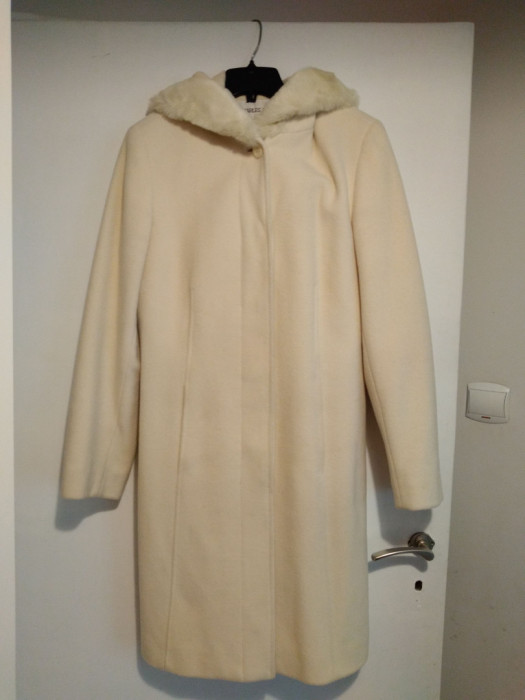 Elegancki zimowy, ciepły płaszcz, wełniany, wełna z kapturem, R: 36-38: zdjęcie 90612247
