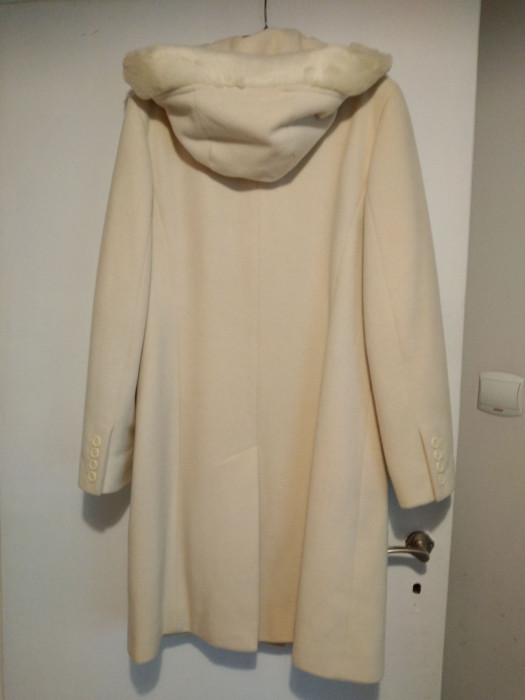 Elegancki zimowy, ciepły płaszcz, wełniany, wełna z kapturem, R: 36-38: zdjęcie 90612248