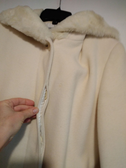 Elegancki zimowy, ciepły płaszcz, wełniany, wełna z kapturem, R: 36-38: zdjęcie 90612254