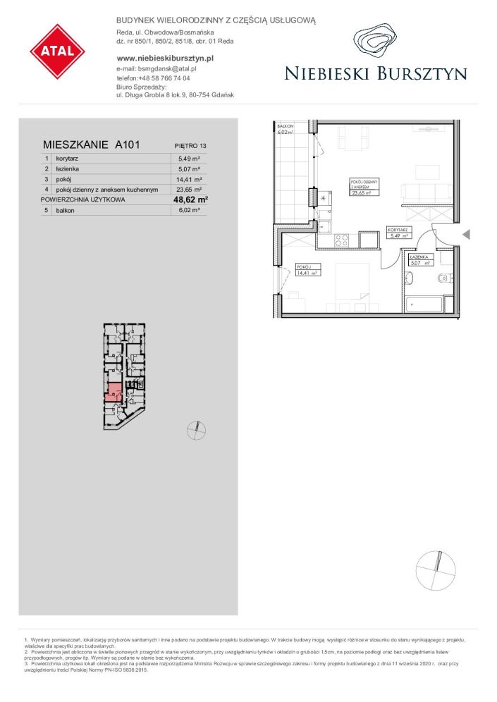 Niebieski Bursztyn Reda, mieszkanie A101 48.6m<sup>2</sup> - ATAL: zdjęcie 94152342