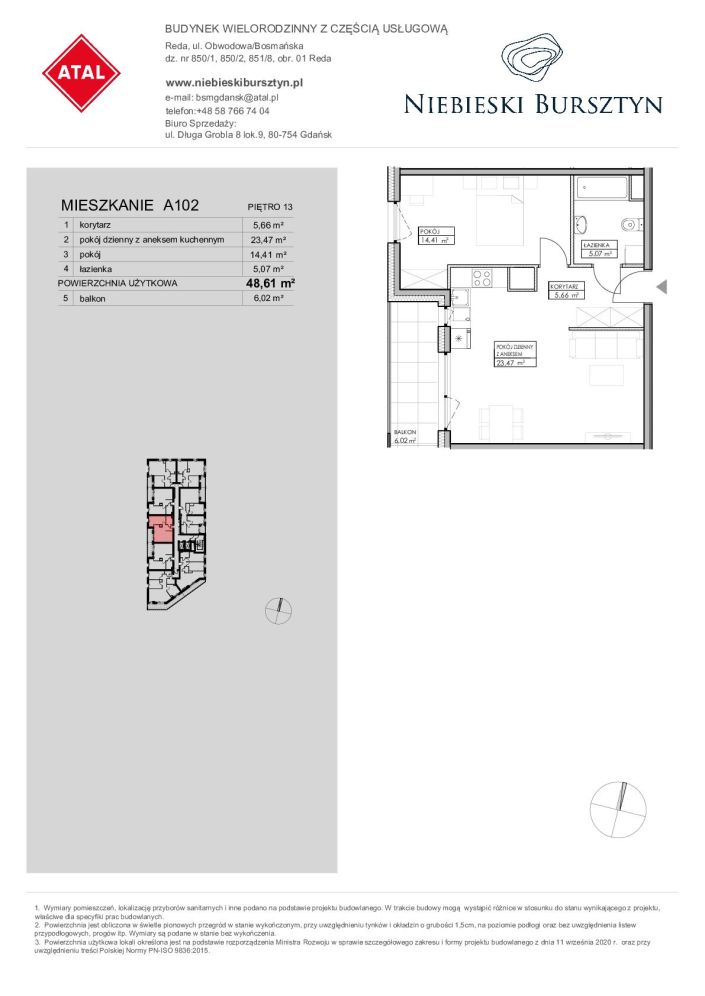 Niebieski Bursztyn Reda, mieszkanie A102 48.6m<sup>2</sup> - ATAL: zdjęcie 94152363