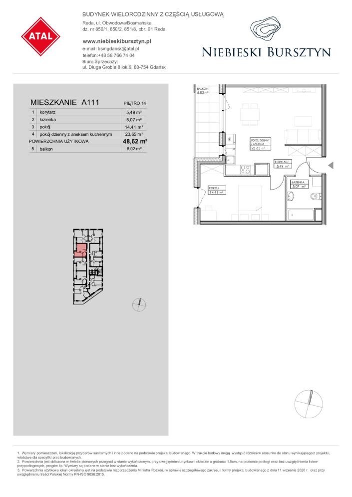 Niebieski Bursztyn Reda, mieszkanie A111 48.6m<sup>2</sup> - ATAL: zdjęcie 94152490