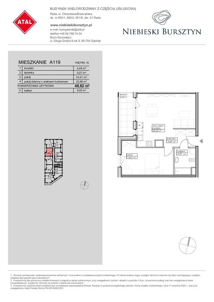 Niebieski Bursztyn Reda, mieszkanie A119 48.6m<sup>2</sup> - ATAL: zdjęcie 94152578