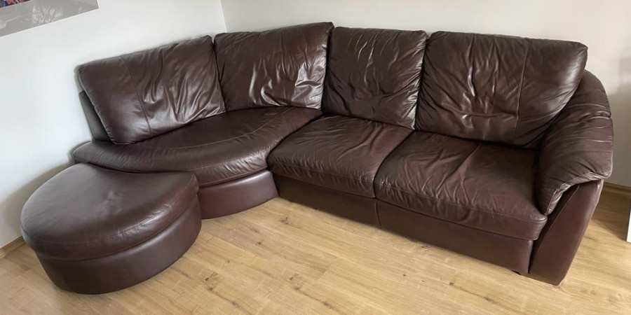Sofa kanapa narożnik skórzany brązowy + pufa Alvros IKEA: zdjęcie 91754336