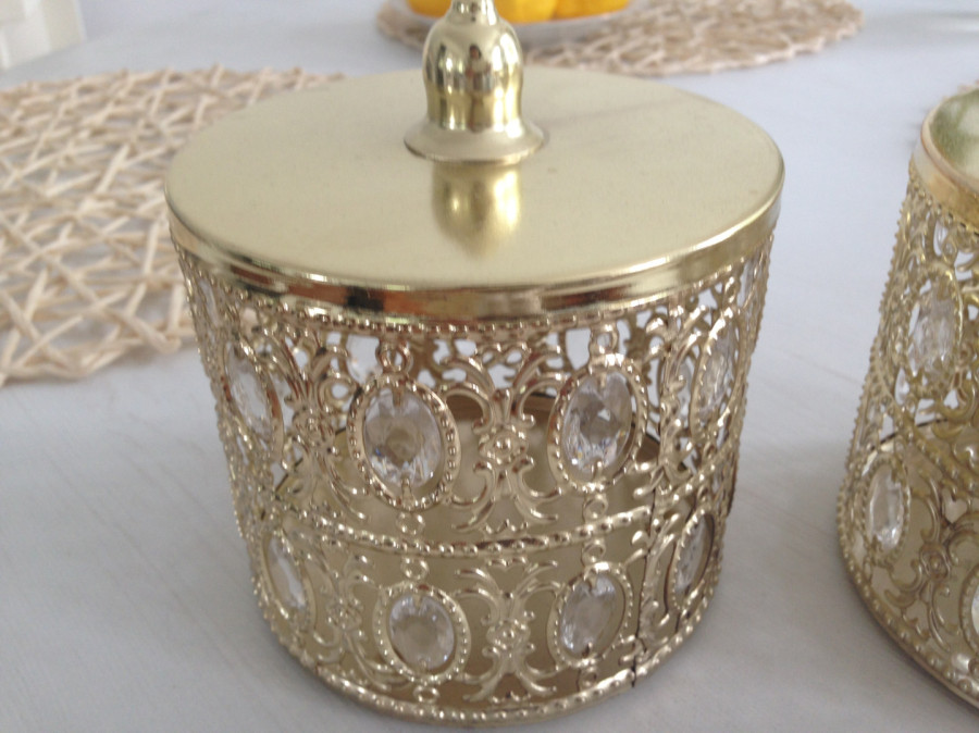 Eleganckie pojemniki złote z kryształkami