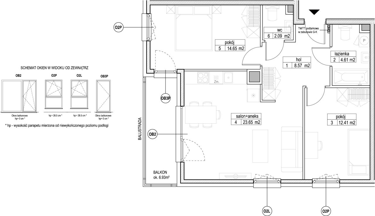 INPRO S.A. - Atut - mieszkanie 3-pok. 65.98 m2 łazienka i oddzielna toaleta: zdjęcie 94244714