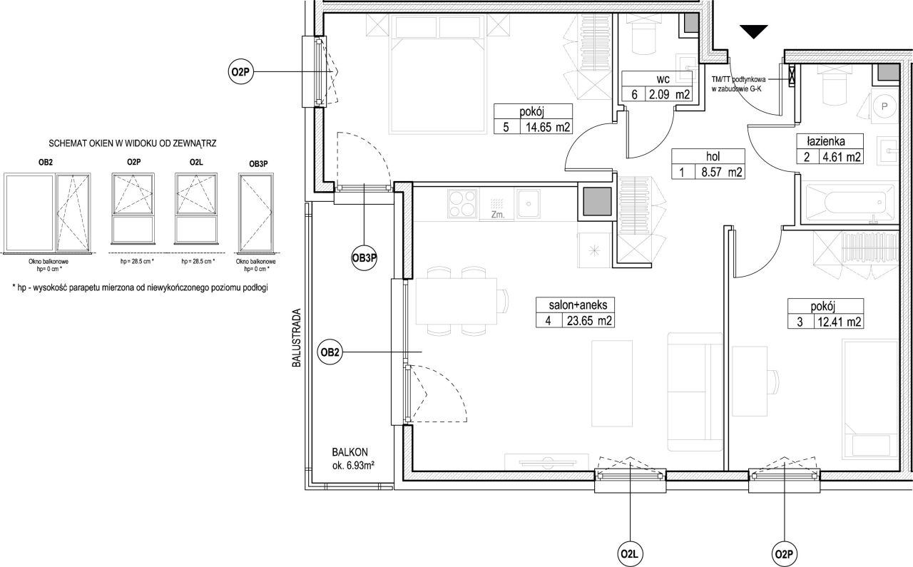 INPRO S.A. - Atut - mieszkanie 3-pok. 65.98 m2 łazienka i oddzielna toaleta: zdjęcie 94244988