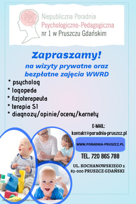 Bezpłatne zajęcia WWRD oraz konsultacje i terapie w Pruszczu Gdańskim