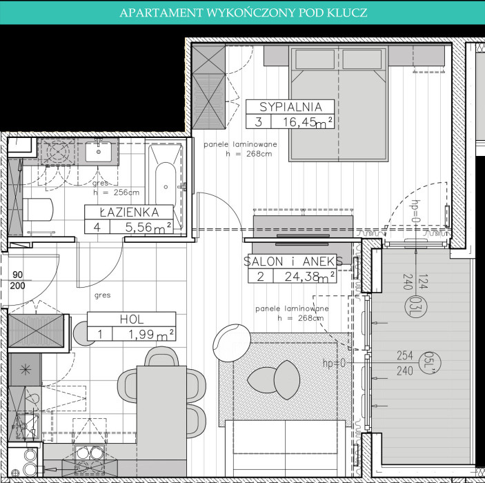 Remedium - apartament A.2.19 - Apartament inwestycyjny wykończony pod klucz: zdjęcie 92614737