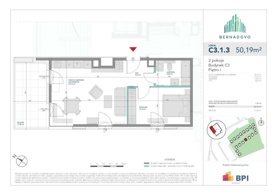 Bernadovo - Mieszkanie 2 - pokojowe, 50,19 m2, Gdynia: zdjęcie 92547136