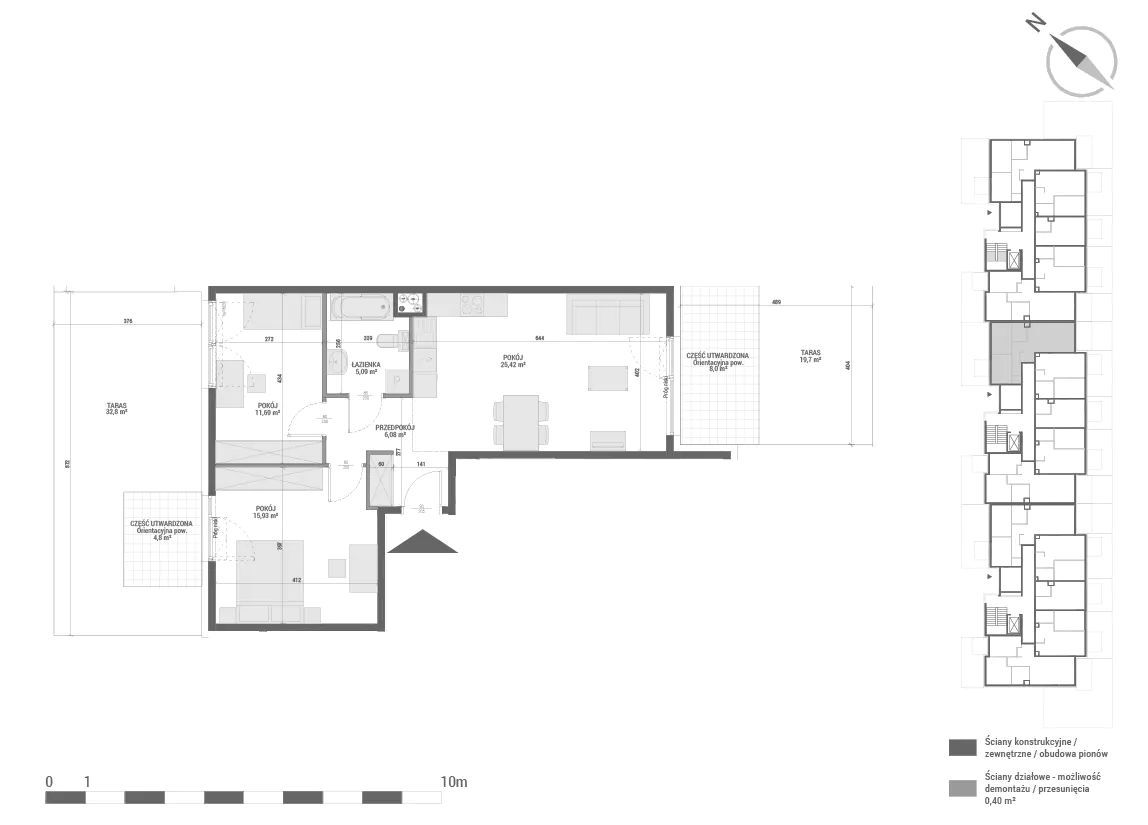 Trzy pokoje z dwoma tarasami o powierzchni około 33 i 20 m2: zdjęcie 93997106