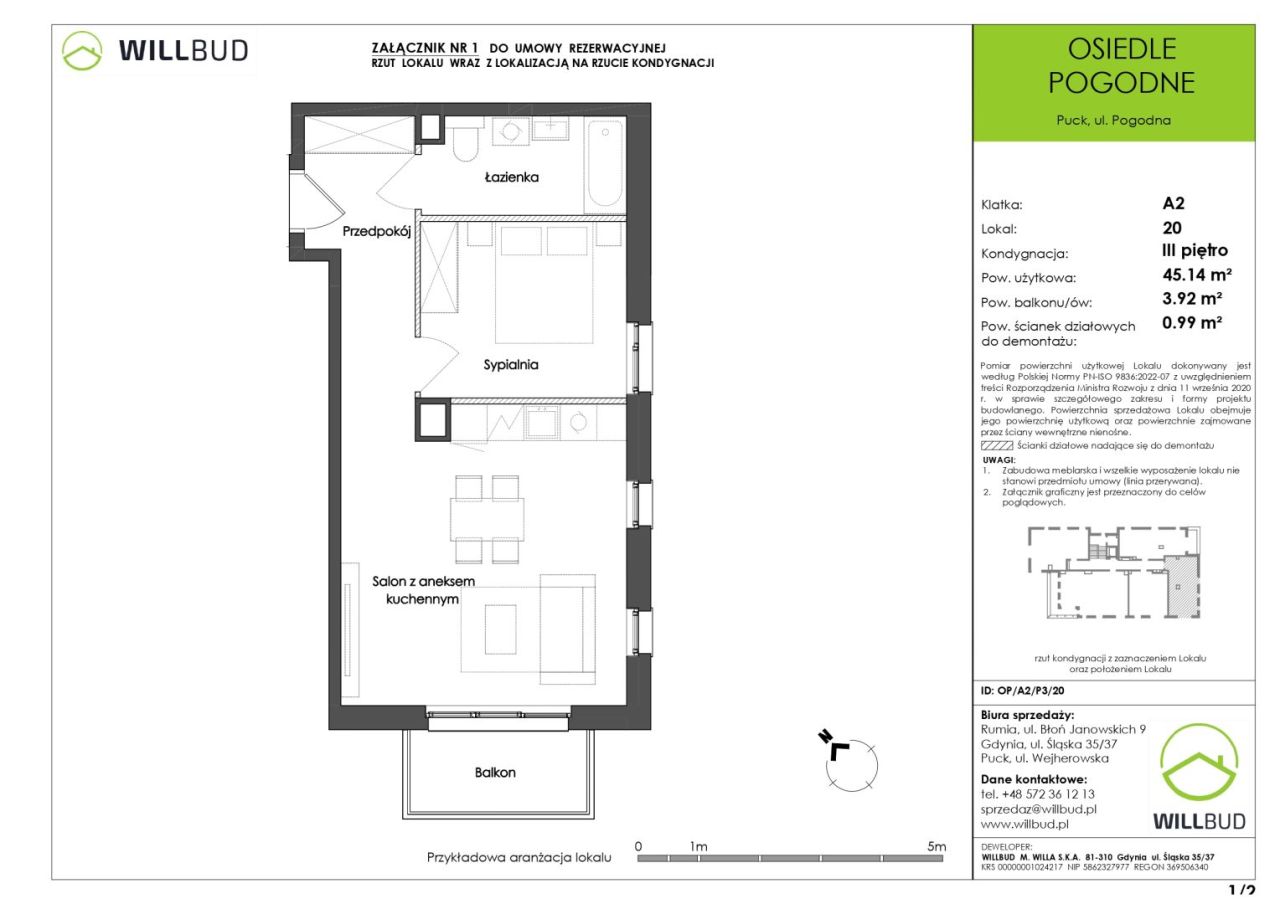 Mieszkanie z balkonem (nowe!) w Pucku 45,14m2 Osiedle Pogodne A2/P3/20: zdjęcie 92919761