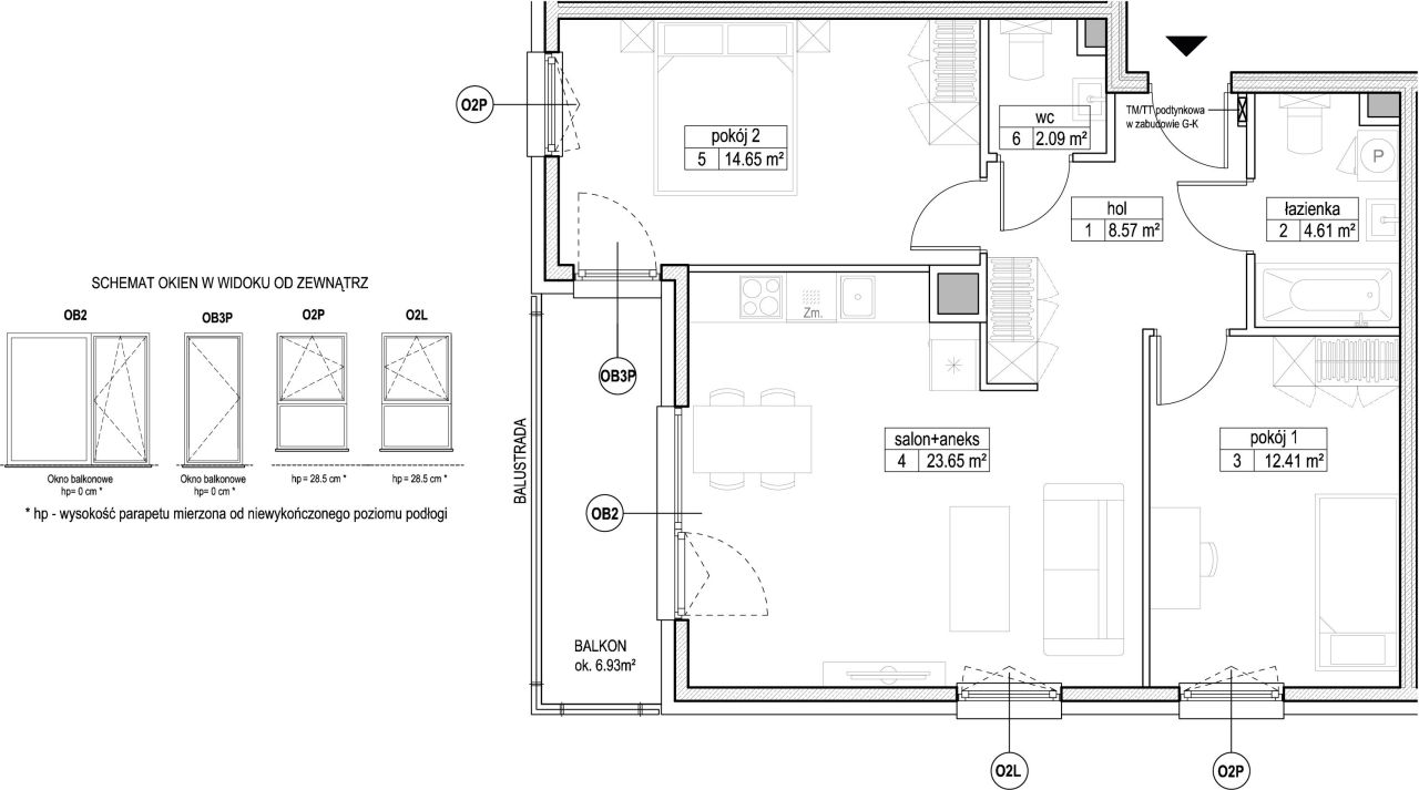 INPRO S.A. - Atut - mieszkanie 3-pok. 65.98 m2 łazienka i oddzielna toaleta: zdjęcie 94247249