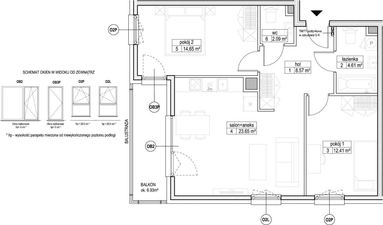 INPRO S.A. - Atut - mieszkanie 3-pok. 65.98 m2 łazienka i oddzielna toaleta: zdjęcie 94247417