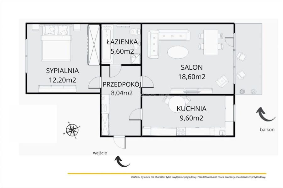 Mieszkanie na sprzedaż, Borkowo, 2 pokoje, 54,04 mkw, za 633000 zł
